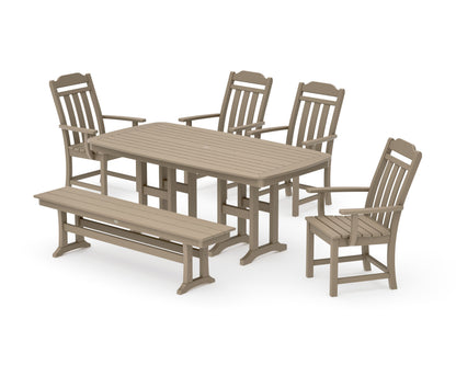 POLYWOOD Cottage 6-Piece Dining Set with Bench in Vintage Sahara