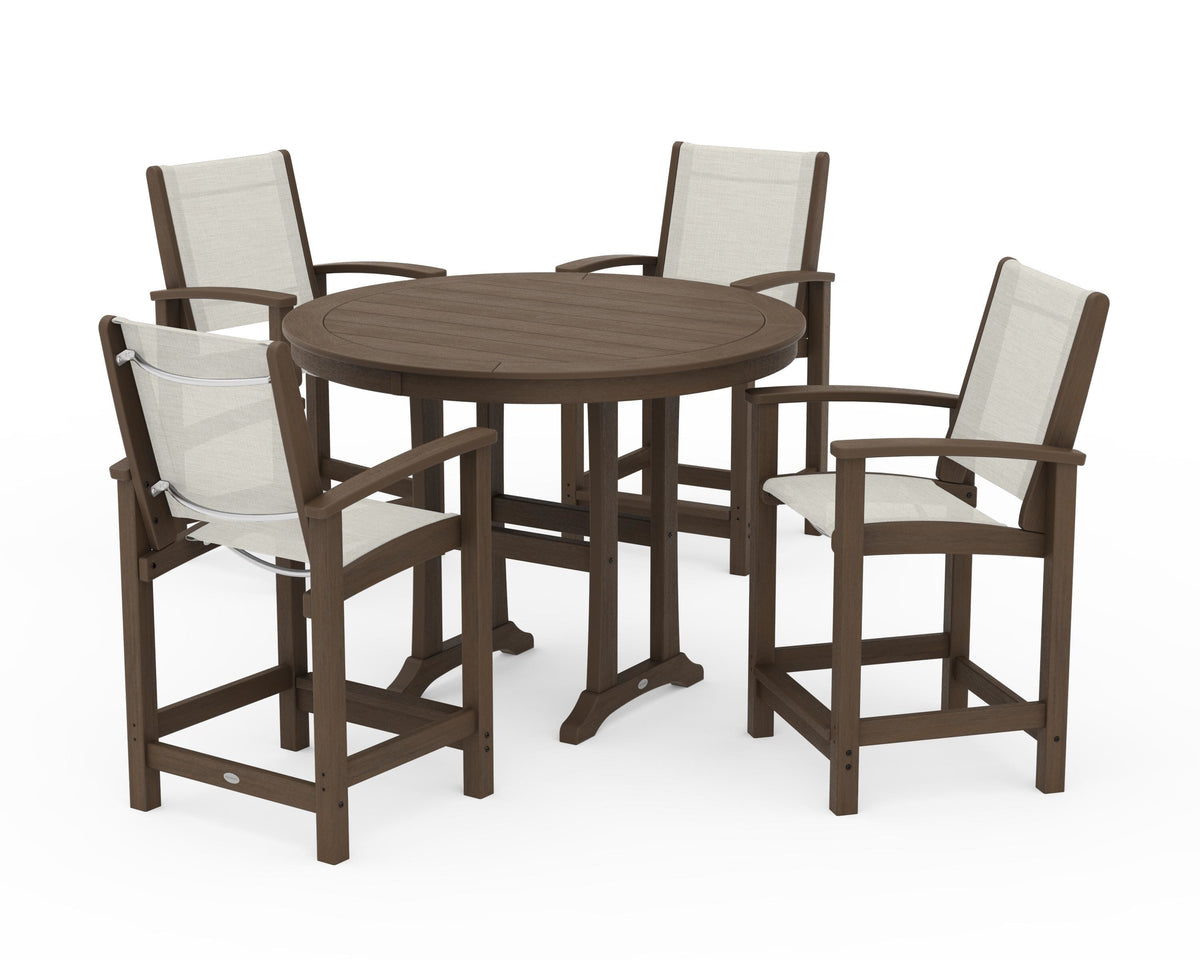 POLYWOOD Coastal 5-Piece Counter Set in Kona / Parchment
