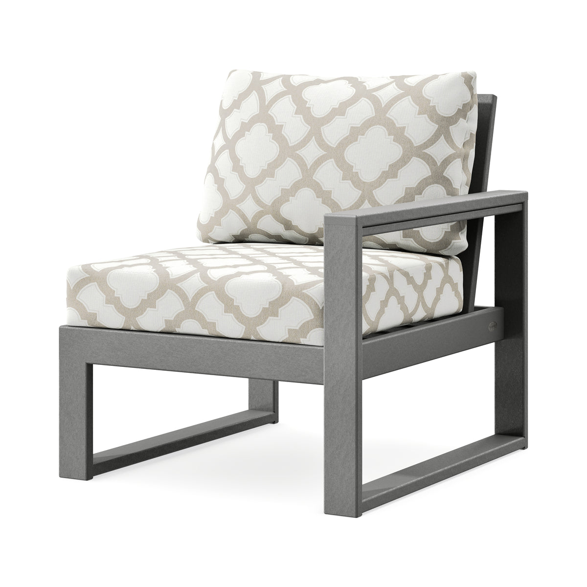 POLYWOOD EDGE Modular Right Arm Chair in Slate Grey / Trellis Dune Burlap
