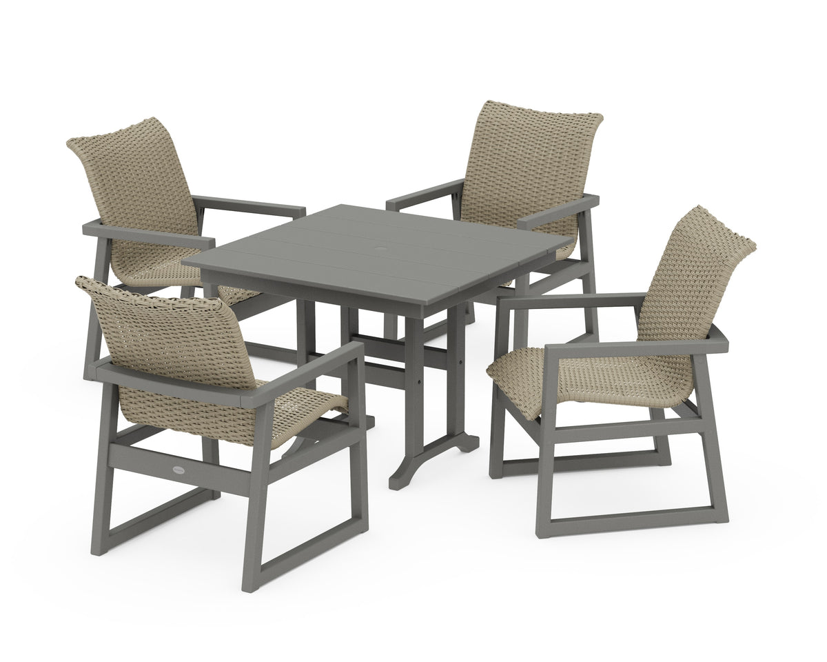 POLYWOOD EDGE Woven 5-Piece Farmhouse Dining Set in Slate Grey / Dune Grass