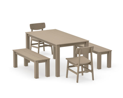 POLYWOOD Modern Studio Urban Chair 5-Piece Parsons Dining Set with Benches - 34" x 64" Table in Vintage Sahara