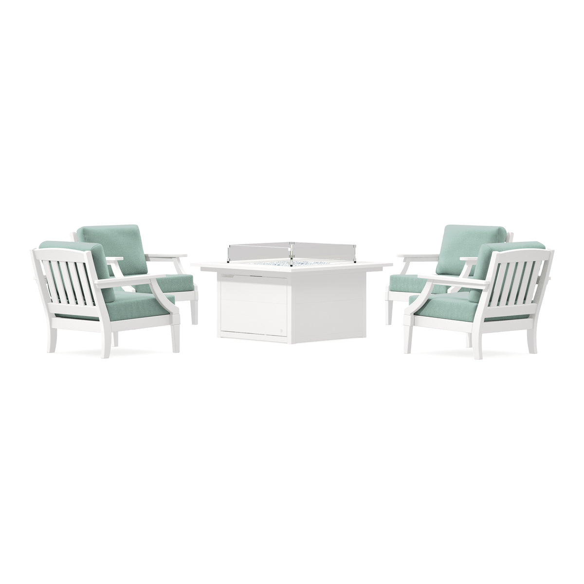 POLYWOOD PW Designer Series Estate 5-Piece Lounge Fire Table Set in Vintage White / Glacier Spa