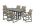 POLYWOOD EDGE Woven Arm Chair 7-Piece Farmhouse Counter Set in Slate Grey / Dune Grass