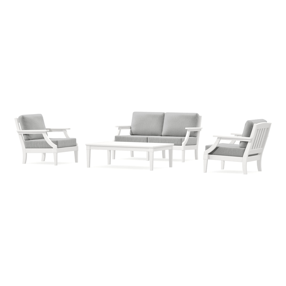 POLYWOOD PW Designer Series Estate Lounge 4-Piece Loveseat Set in Vintage White / Granite