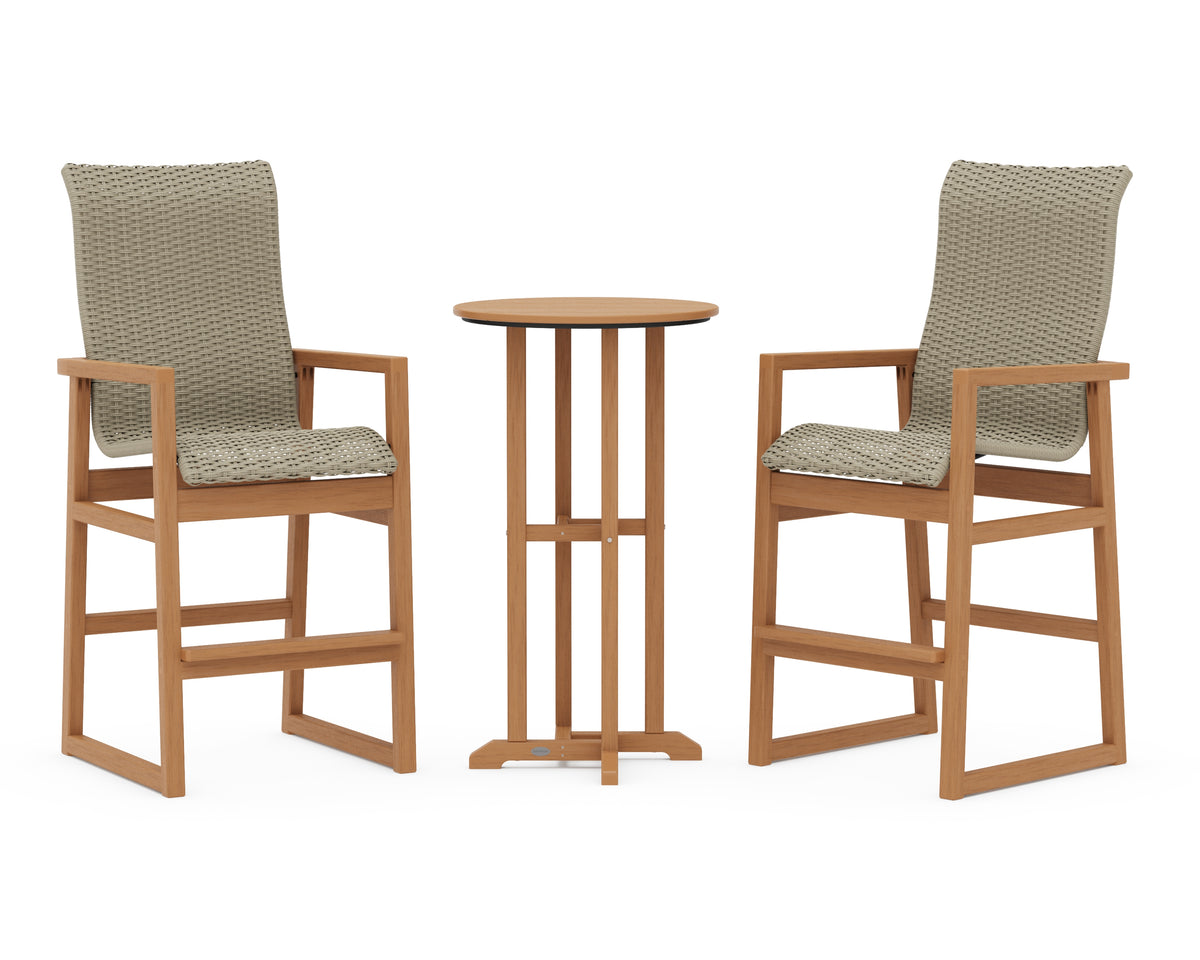 POLYWOOD EDGE Woven Highback 3-Piece Farmhouse Bar Set in Natural / Dune Grass