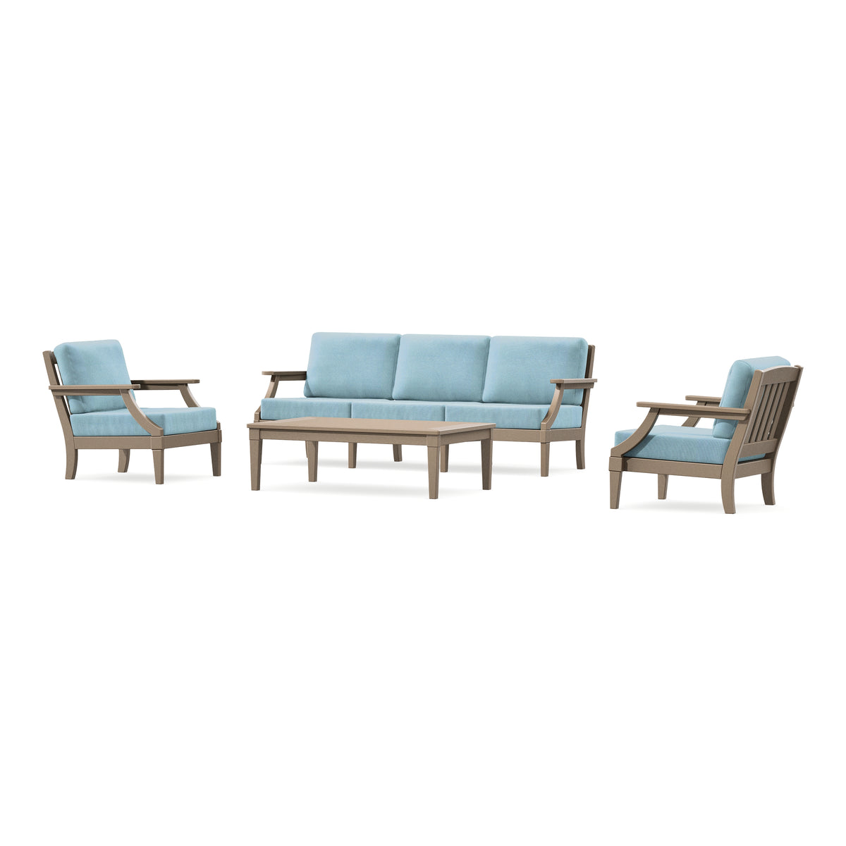 POLYWOOD PW Designer Series Estate 4-Piece Lounge Sofa Set in Vintage Sahara / Lattice Sky Blue