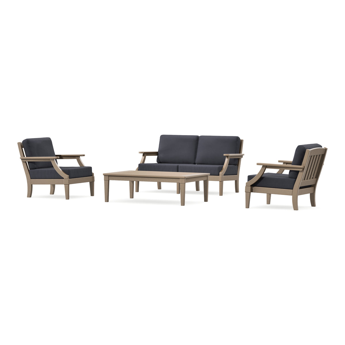 POLYWOOD PW Designer Series Estate Lounge 4-Piece Loveseat Set in Vintage Sahara / Midnight Linen