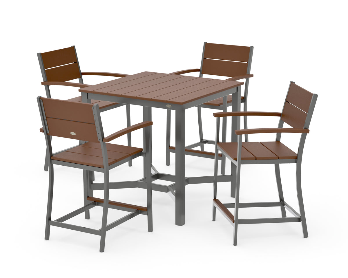 POLYWOOD Main Street 5-Piece Counter Set in Charcoal / Teak