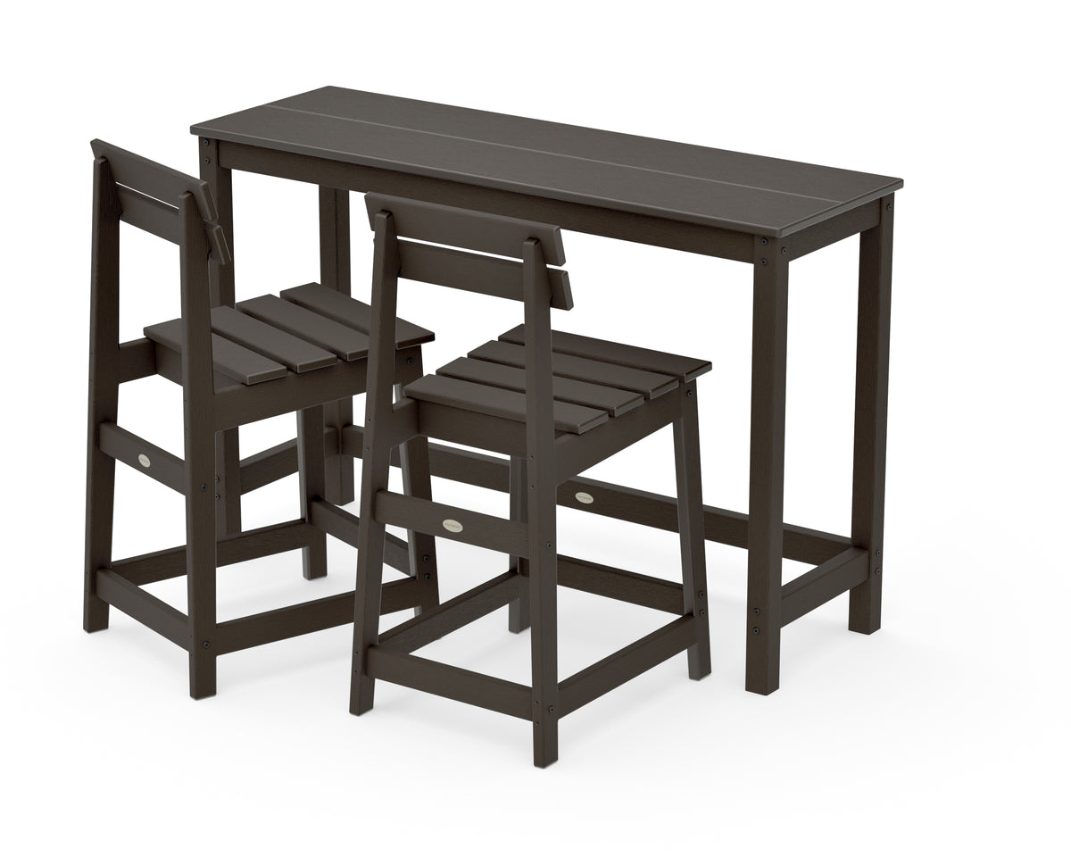 POLYWOOD Modern Studio Plaza Counter Chair 3-Piece Balcony Set in Vintage Coffee