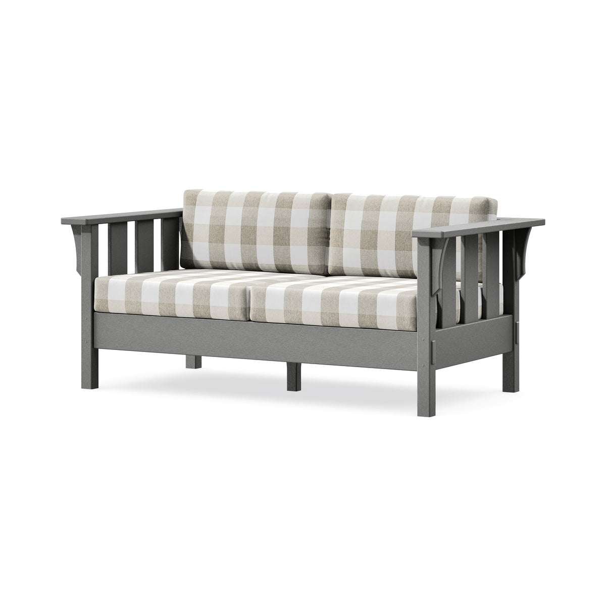 POLYWOOD Acadia Deep Seating Loveseat in Slate Grey / Buffalo Plaid Dune Burlap