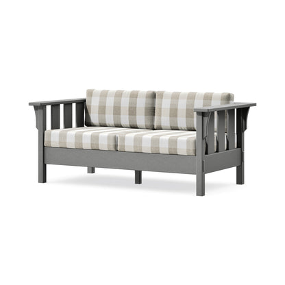 POLYWOOD Acadia Deep Seating Loveseat in Slate Grey / Buffalo Plaid Dune Burlap