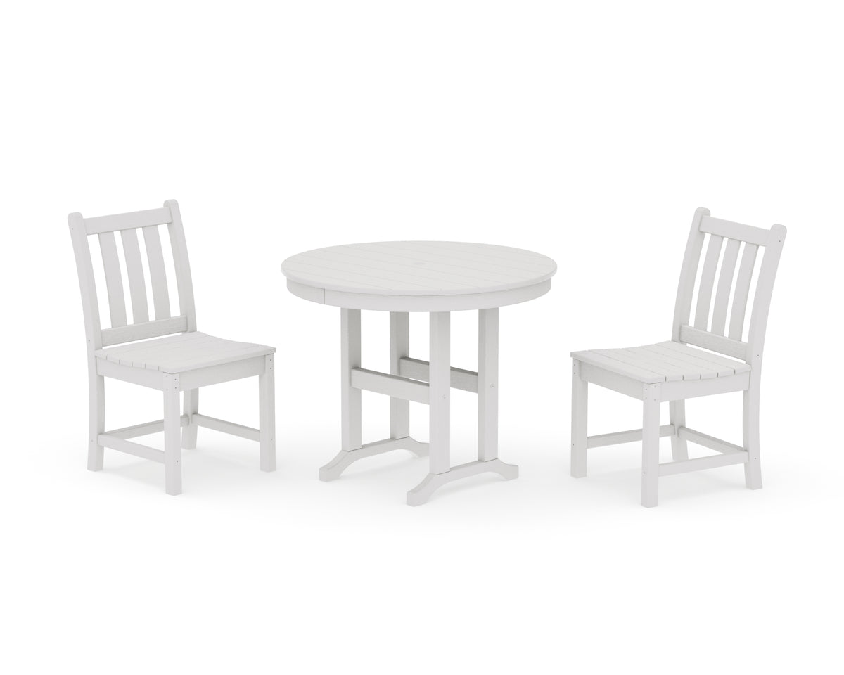 POLYWOOD Traditional Garden Side Chair 3-Piece Round Dining Set in Vintage White