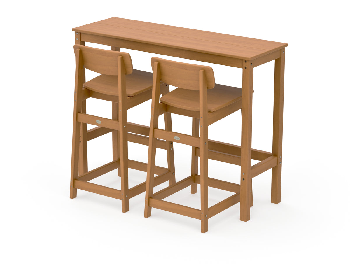 POLYWOOD Modern Studio Urban Lowback Bar Chair 3-Piece Balcony Set in Natural