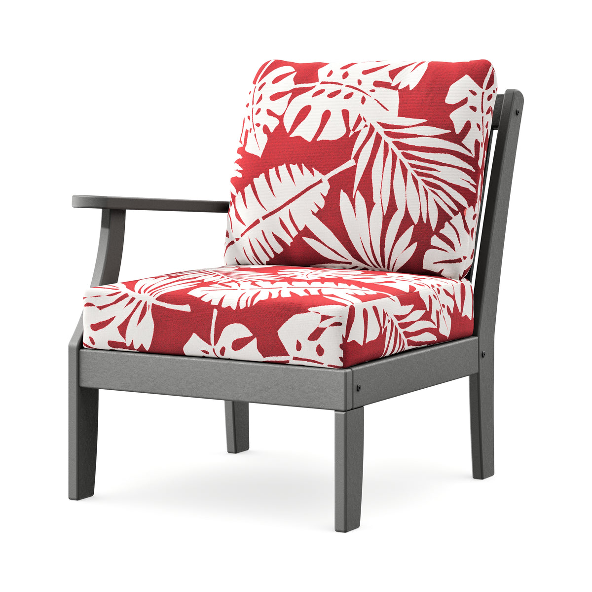 POLYWOOD Braxton Modular Left Arm Chair in Slate Grey / Leaf Crimson