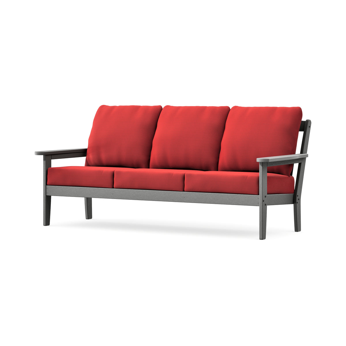 POLYWOOD Cottage Deep Seating Sofa in Slate Grey / Crimson Linen