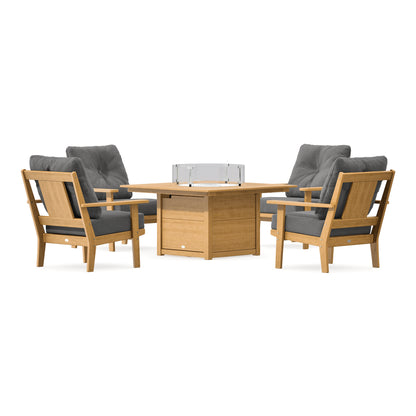 POLYWOOD Prairie 5-Piece Deep Seating Set with Fire Pit Table in Natural