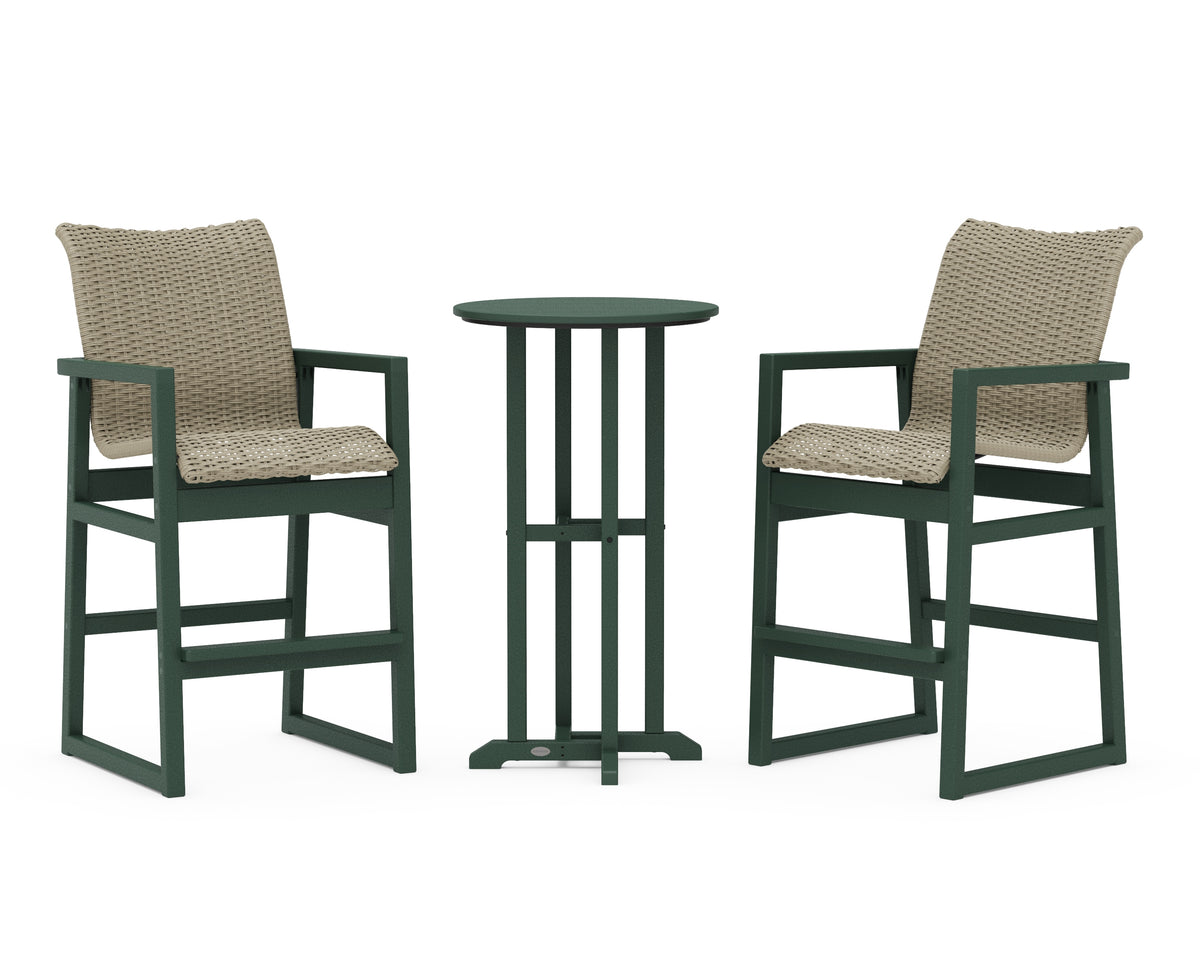 POLYWOOD EDGE Woven 3-Piece Farmhouse Bar Set in Green / Dune Grass