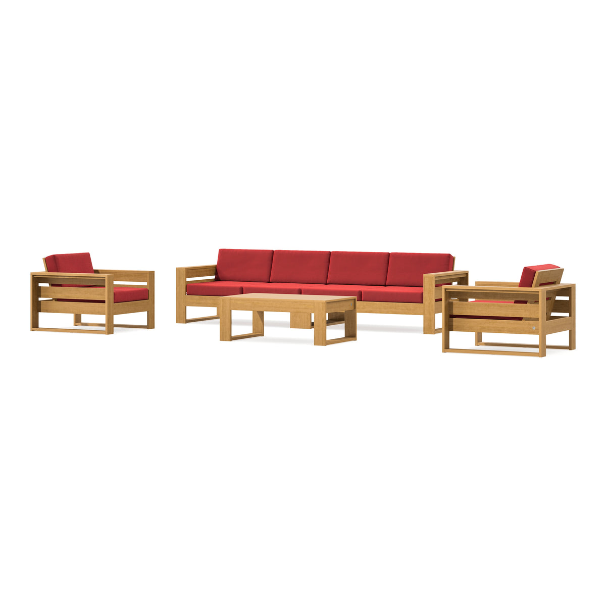 POLYWOOD PW Designer Series Latitude 5-Piece Lounge Sofa Set in Natural / Crimson Linen