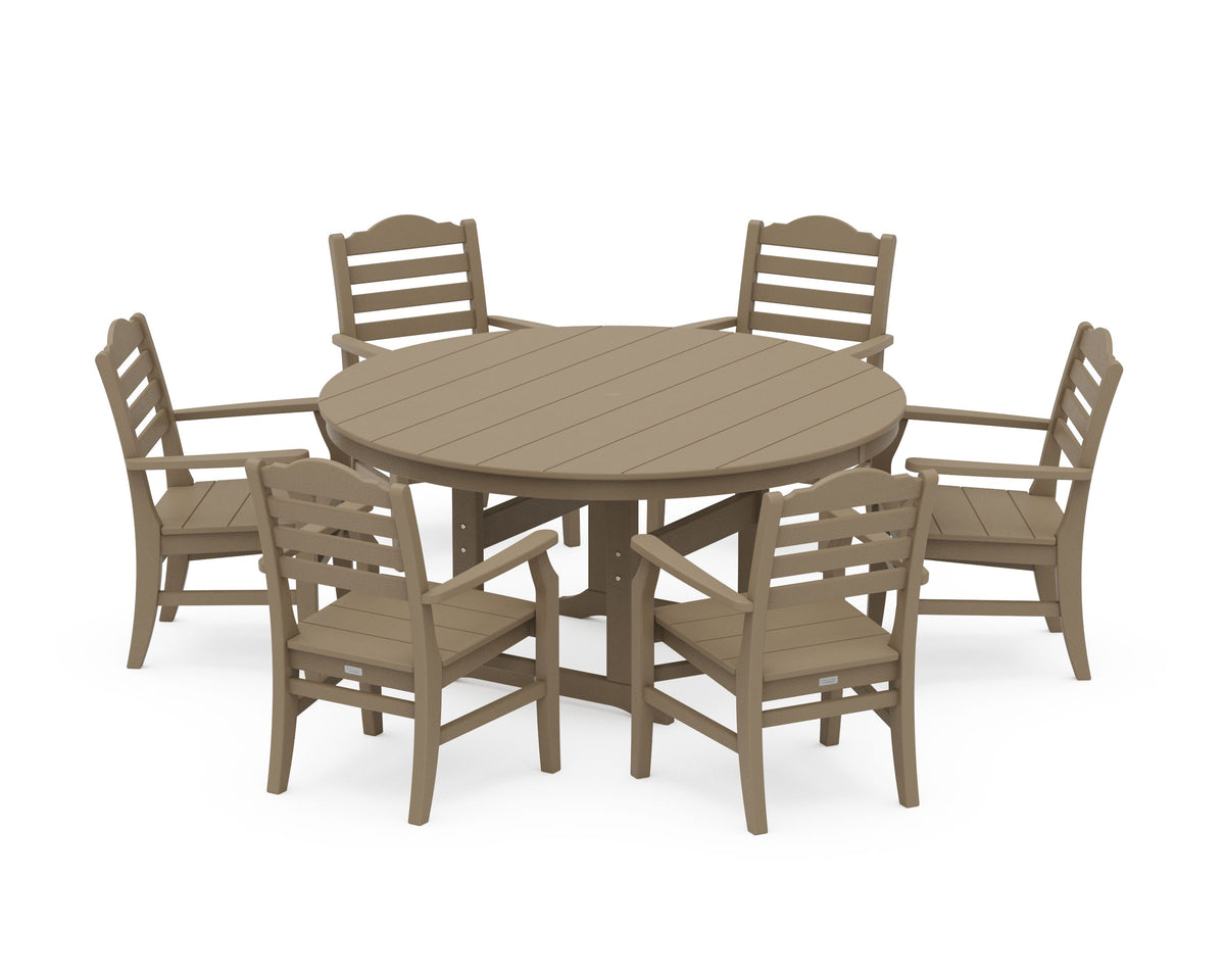 POLYWOOD Savannah 7-Piece Arm Chair Round Farmhouse Dining Set in Vintage Sahara