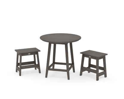 POLYWOOD Modern Studio Stool 3-Piece Round Bistro Set in Driftwood