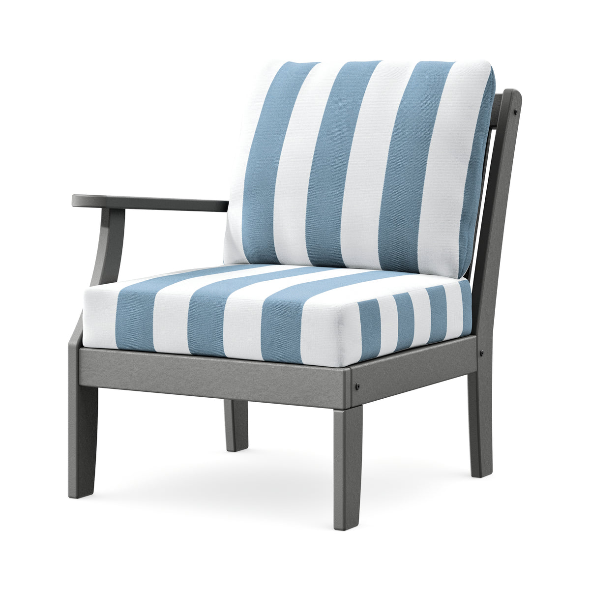 POLYWOOD Braxton Modular Left Arm Chair in Slate Grey / Cabana Stripe Sky Blue