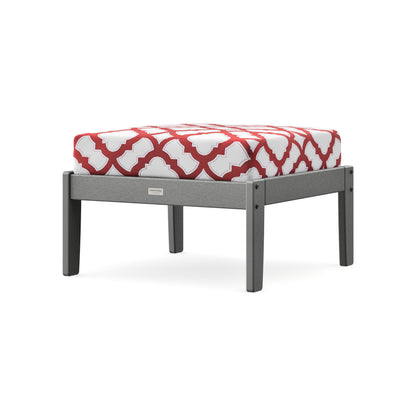 POLYWOOD Cottage Deep Seating Ottoman in Slate Grey / Trellis Crimson