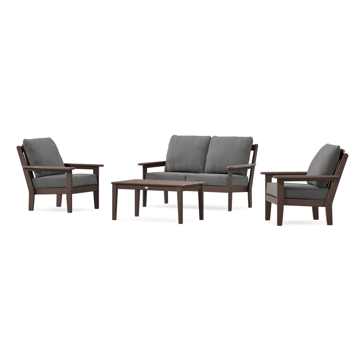 POLYWOOD Country Living Cottage 4-Piece Deep Seating Set with Loveseat in Mahogany