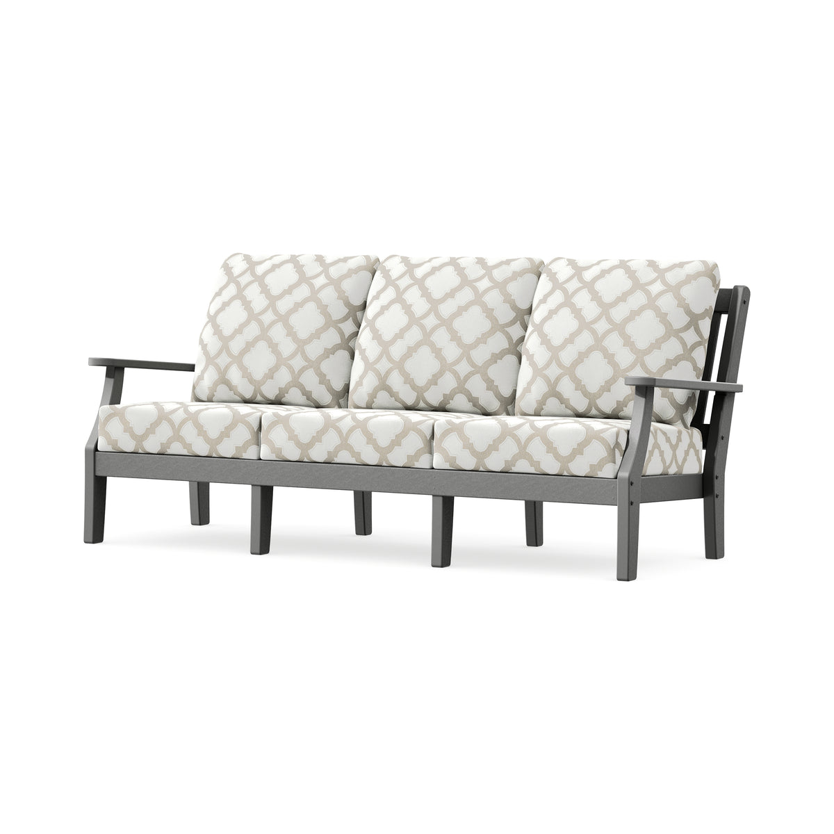 POLYWOOD Chinoiserie Deep Seating Sofa in Slate Grey / Trellis Dune Burlap
