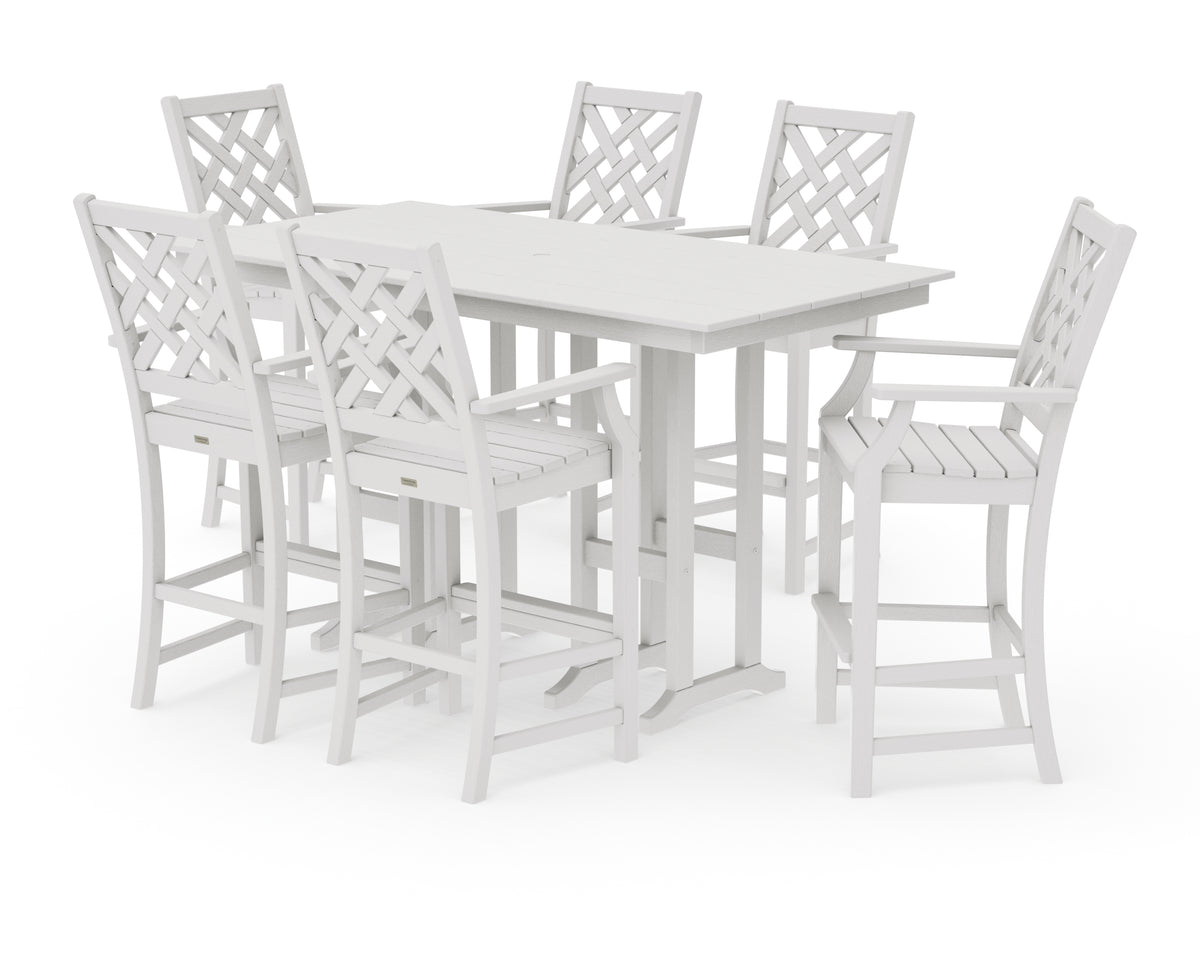 POLYWOOD Country Living Wovendale Arm Chair 7-Piece Farmhouse Bar Set in Vintage White