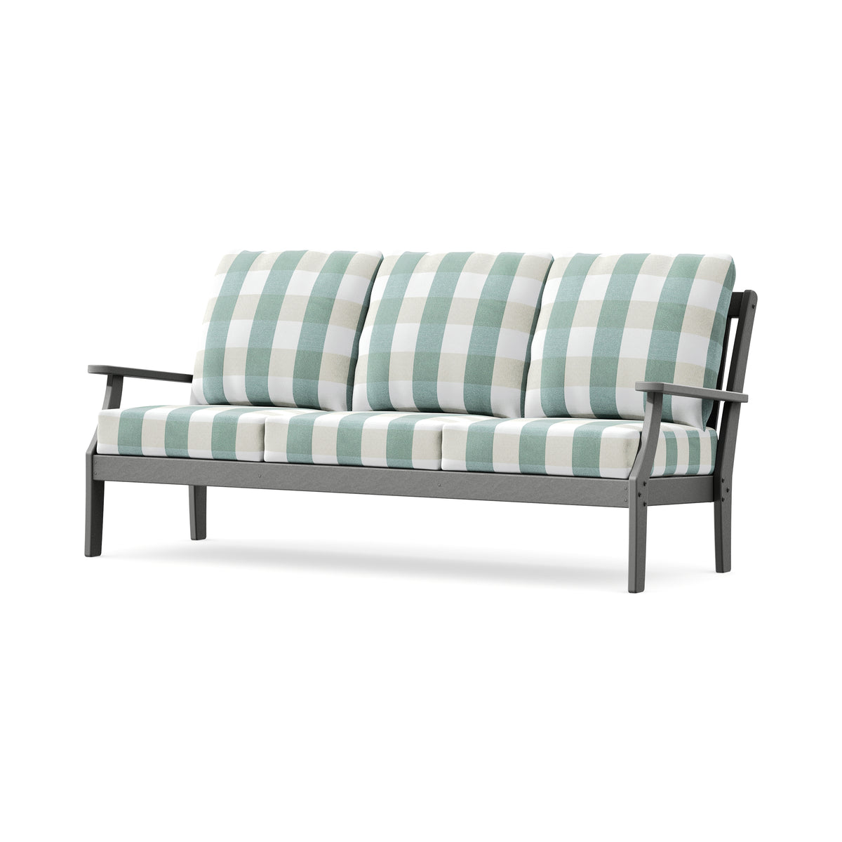 POLYWOOD Braxton Deep Seating Sofa in Slate Grey / Buffalo Plaid Glacier Spa