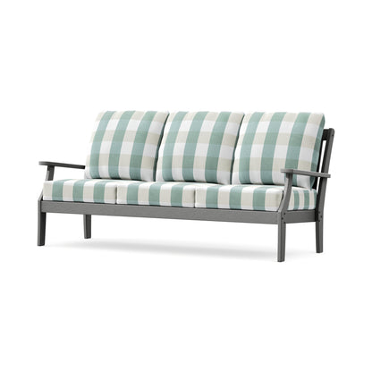 POLYWOOD Braxton Deep Seating Sofa in Slate Grey / Buffalo Plaid Glacier Spa