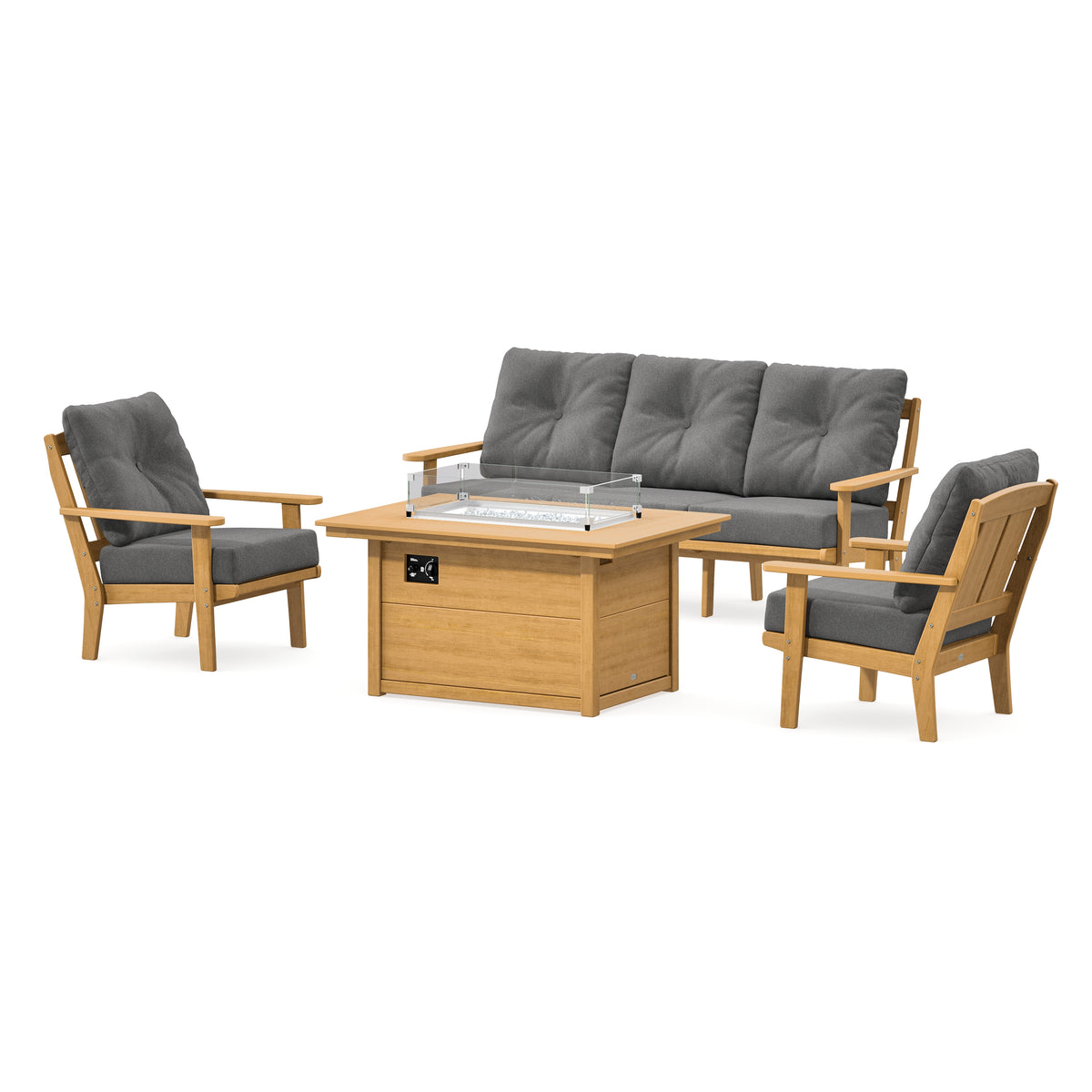 POLYWOOD Mission Deep Seating Fire Pit Table Set in Natural