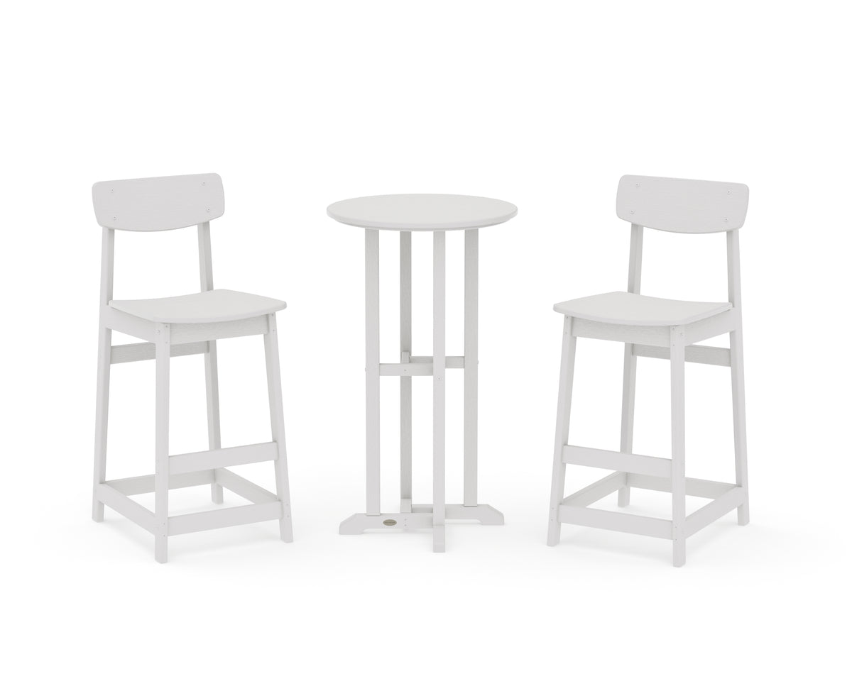 POLYWOOD Modern Studio Urban Bar Chair 3-Piece Bistro Set in Vintage White