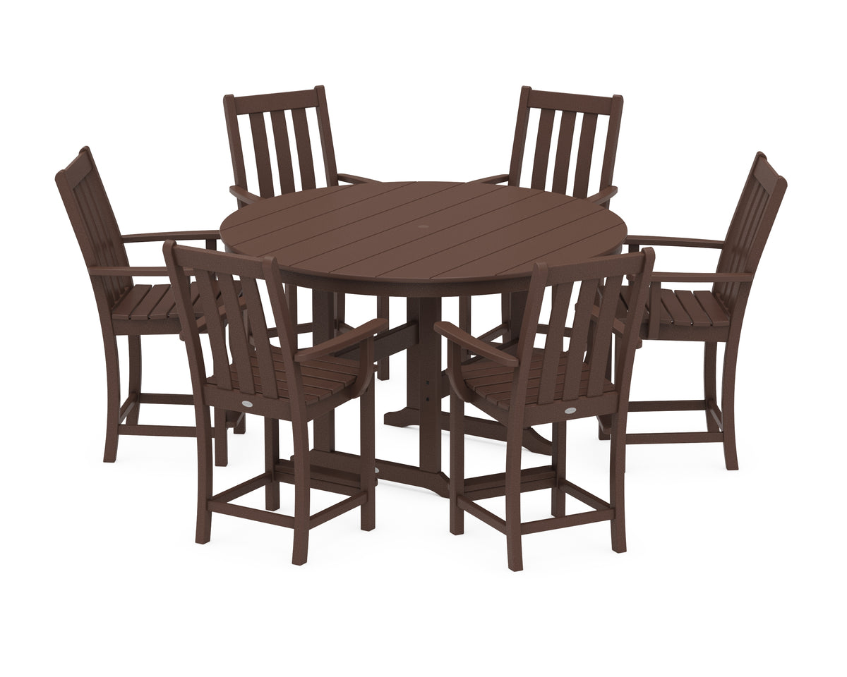 POLYWOOD Vineyard 7-Piece Arm Chair Round Farmhouse Counter Set in Mahogany