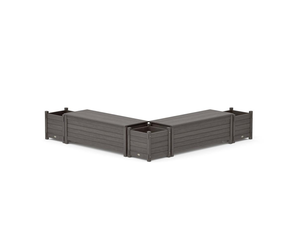 POLYWOOD 48" Nautical L-Shaped Planter Storage Bench Corner Set in Driftwood