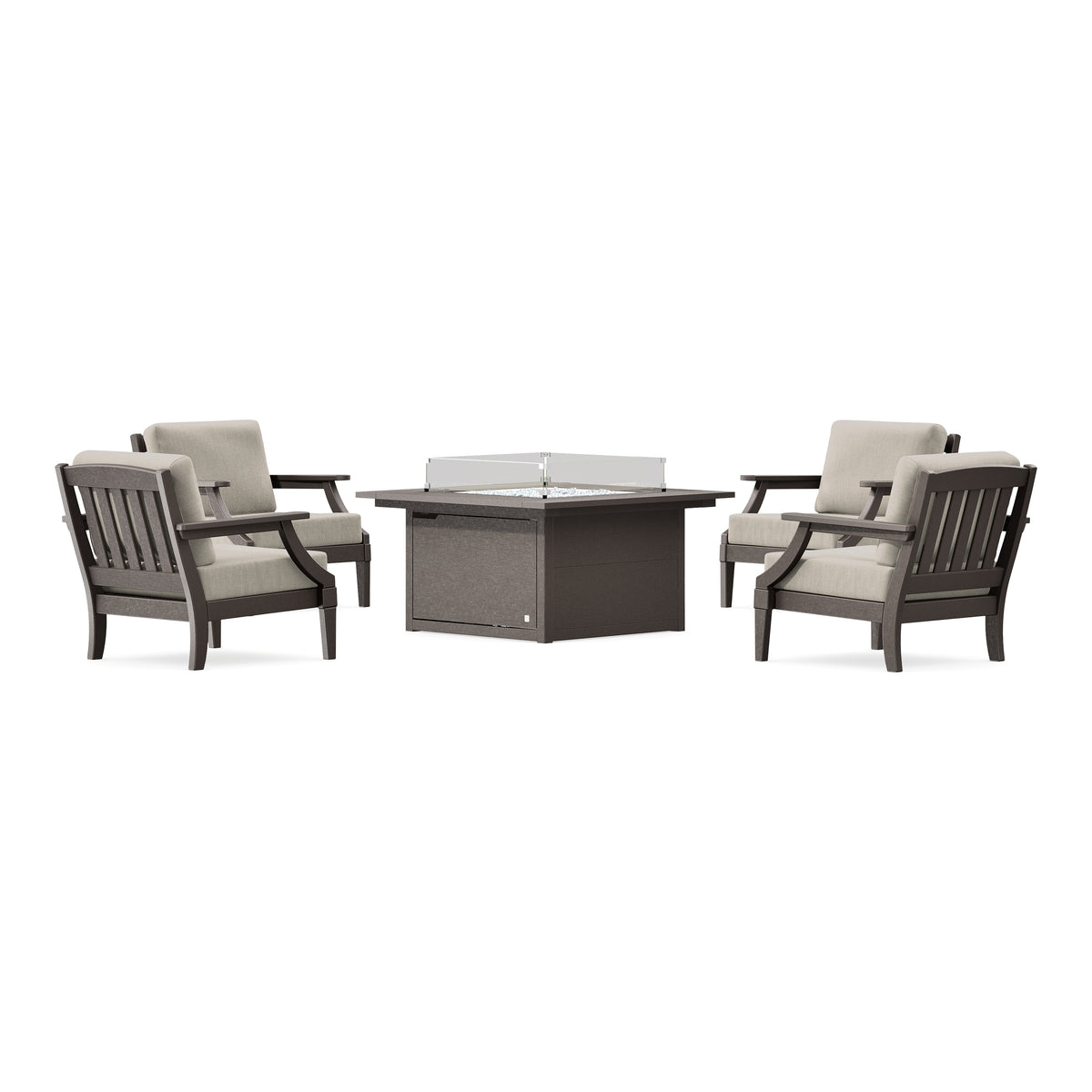 POLYWOOD PW Designer Series Estate 5-Piece Lounge Fire Table Set in Vintage Coffee / Cast Ash
