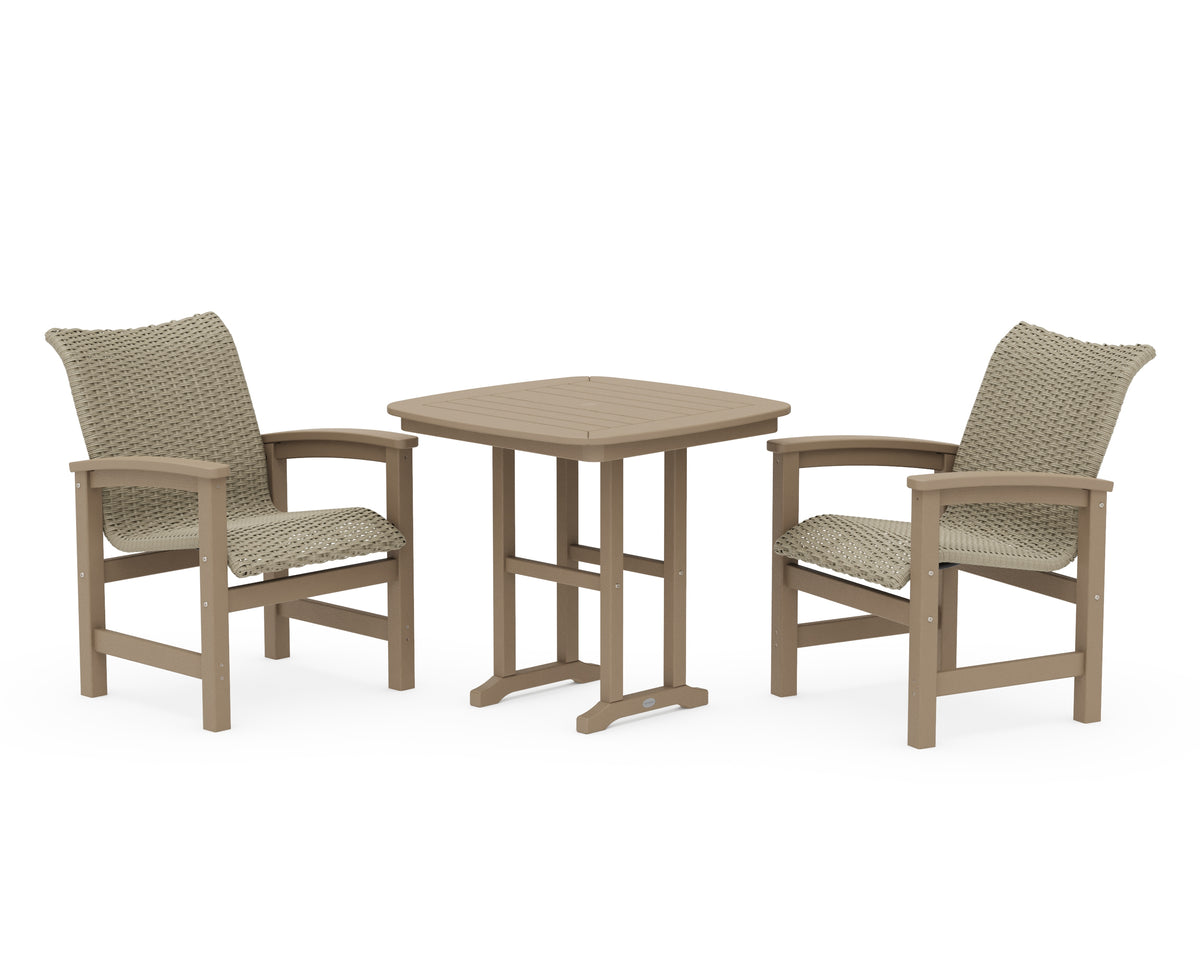 POLYWOOD Coastal Woven 3-Piece Dining Set in Vintage Sahara / Dune Grass