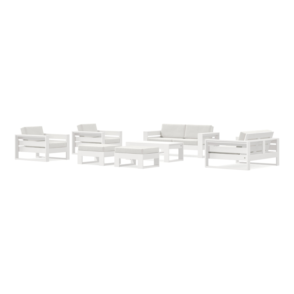 POLYWOOD PW Designer Series Latitude 7-Piece Lounge Loveseat Set in Vintage White / Natural Linen