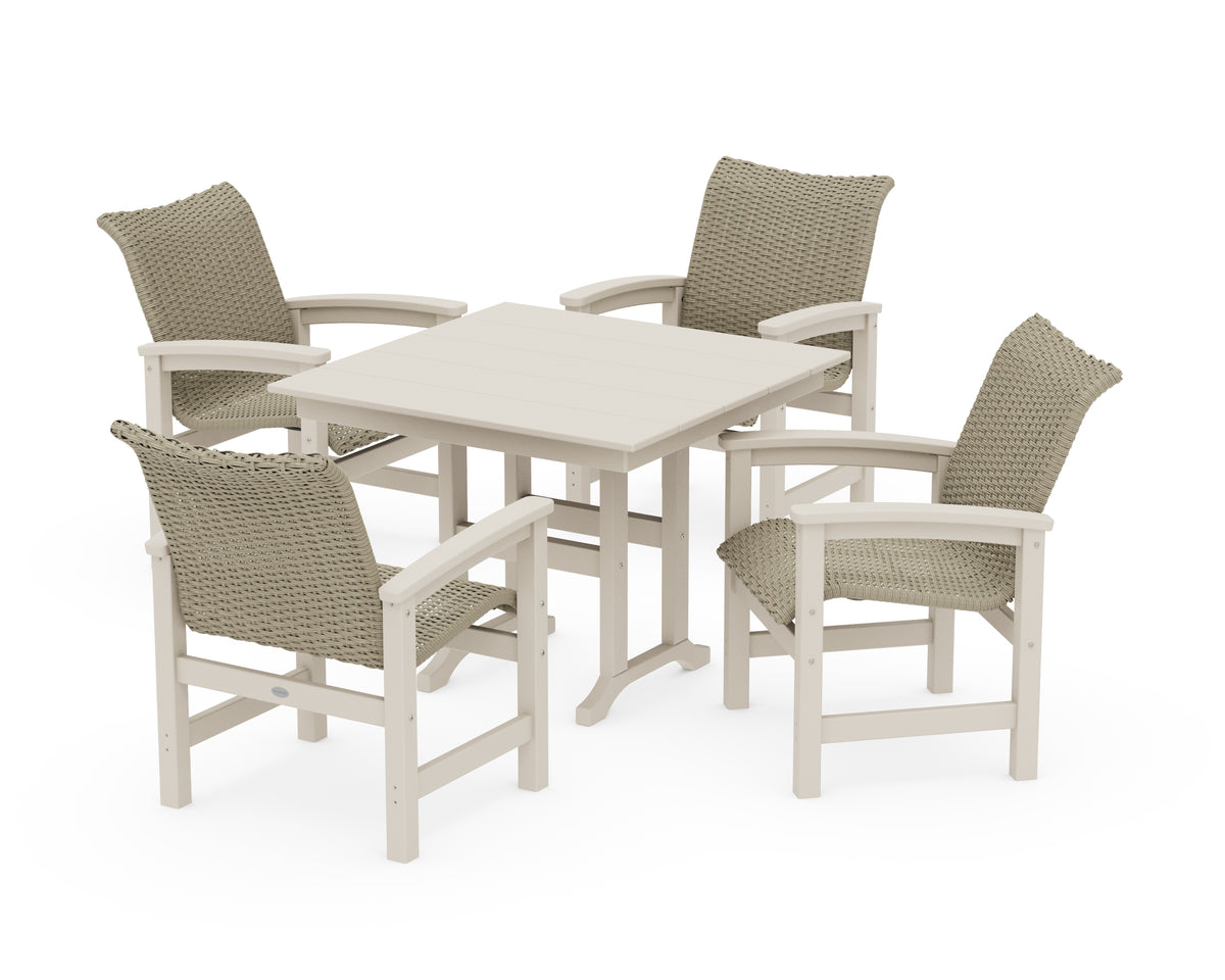 POLYWOOD Coastal Woven 5-Piece Farmhouse Dining Set in Sand / Dune Grass
