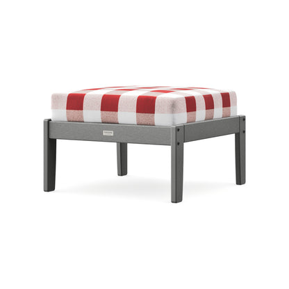 POLYWOOD Cottage Deep Seating Ottoman in Slate Grey / Buffalo Plaid Crimson