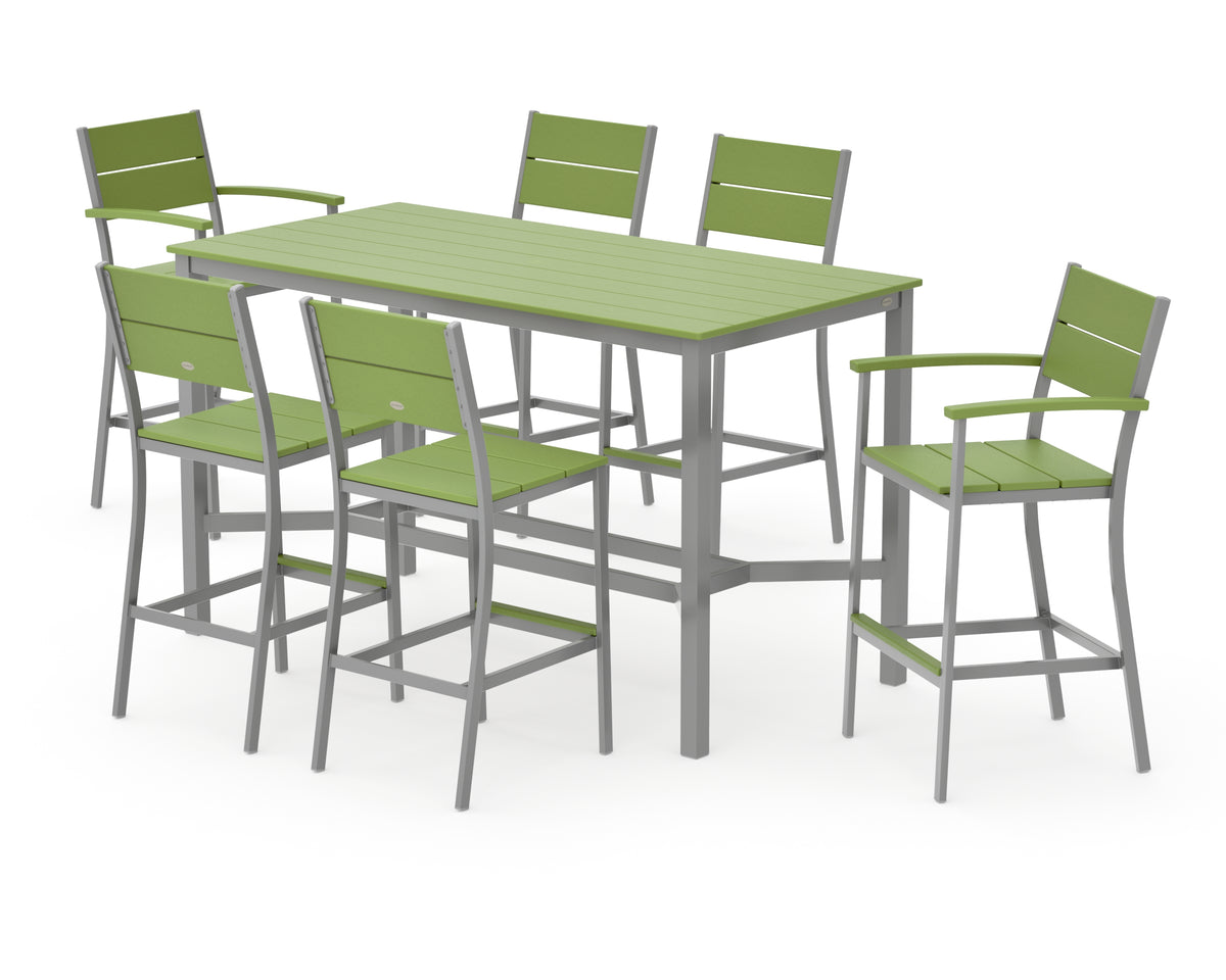 POLYWOOD Main Street 7-Piece Bar Set in Silver / Lime