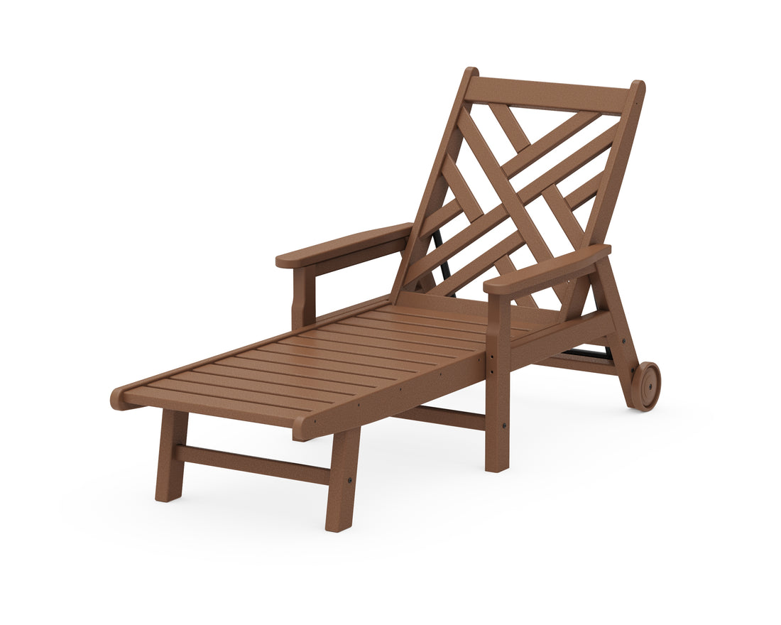 POLYWOOD Chippendale Chaise with Arms and Wheels in Teak