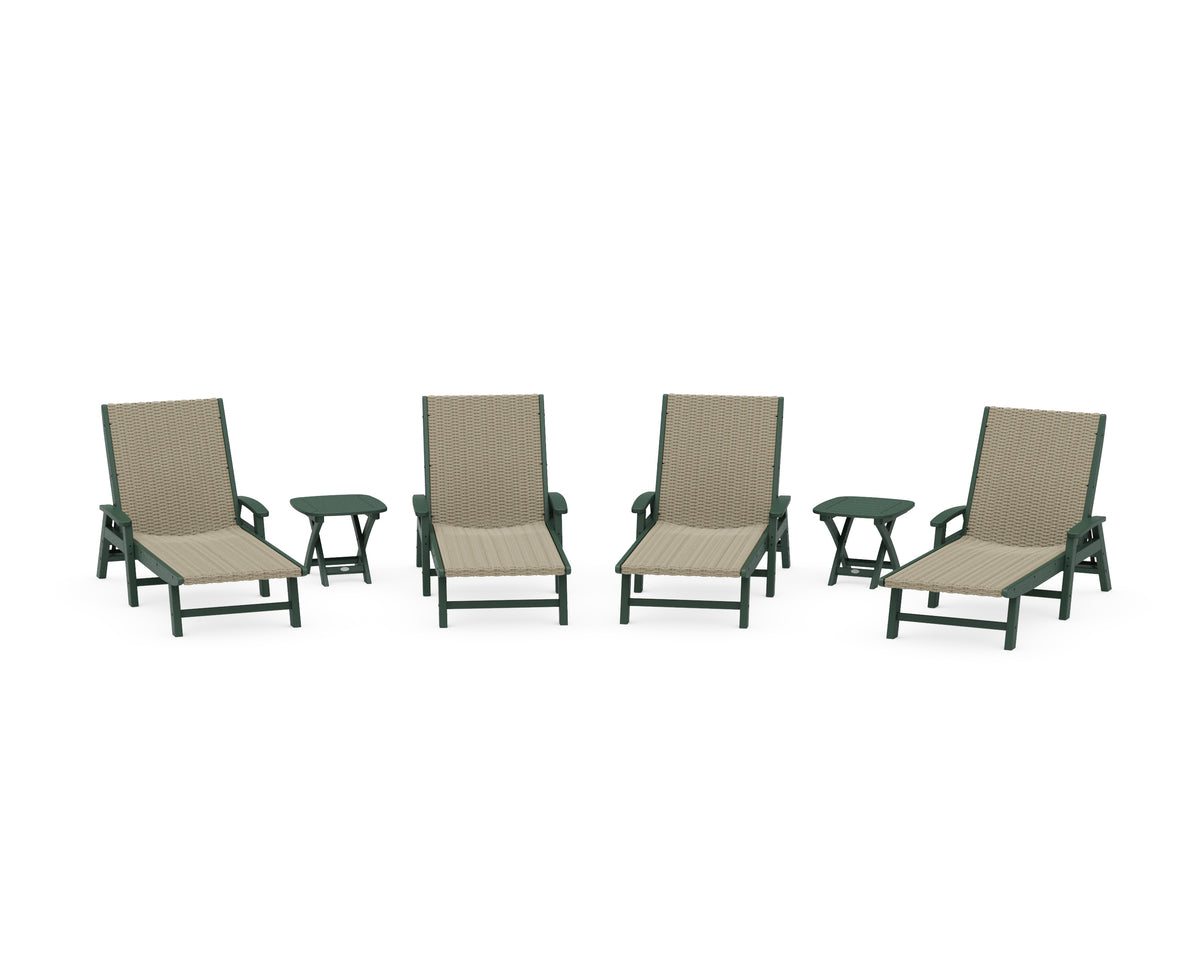 POLYWOOD 6-Piece Coastal Woven Chaise with Arms Lounge Set in Green / Dune Grass