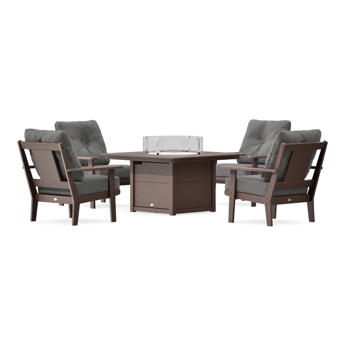 POLYWOOD Prairie 5-Piece Deep Seating Set with Fire Pit Table in Mahogany