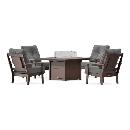 POLYWOOD Prairie 5-Piece Deep Seating Set with Fire Pit Table in Mahogany