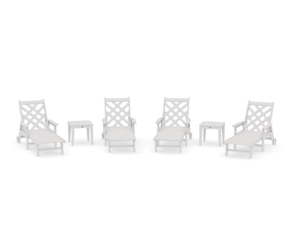 POLYWOOD Wovendale 6-Piece Chaise Set with Arms and Wheels in Vintage White