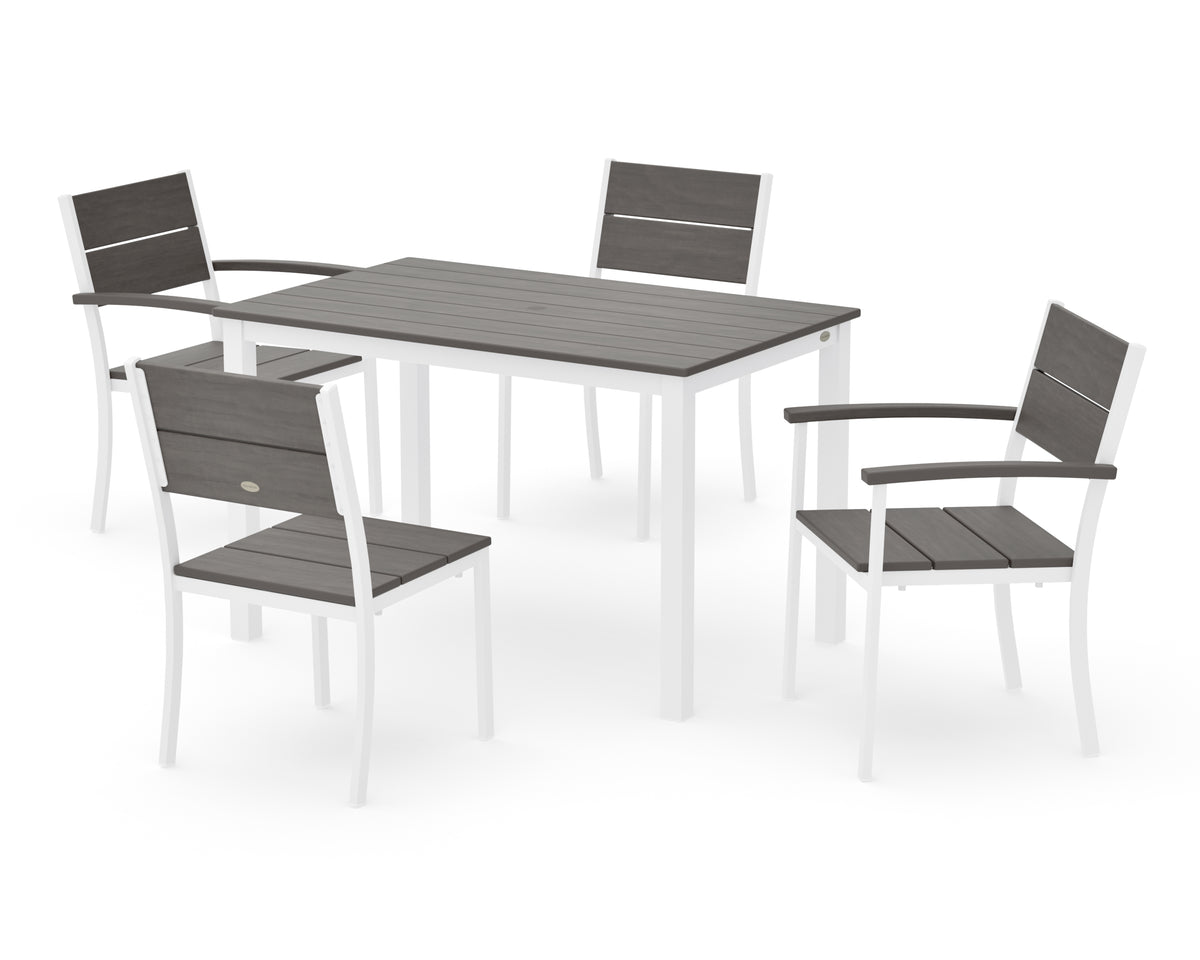 POLYWOOD Main Street 5-Piece Dining Set with Main Street 30 x 48 Dining Table in White / Driftwood