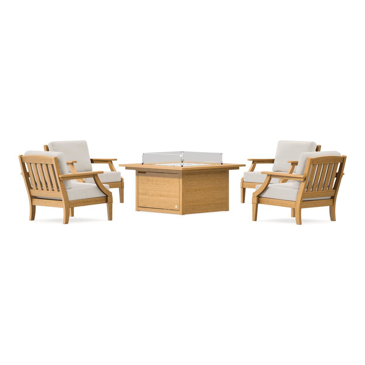 POLYWOOD PW Designer Series Estate 5-Piece Lounge Fire Table Set in Natural / Dune Burlap