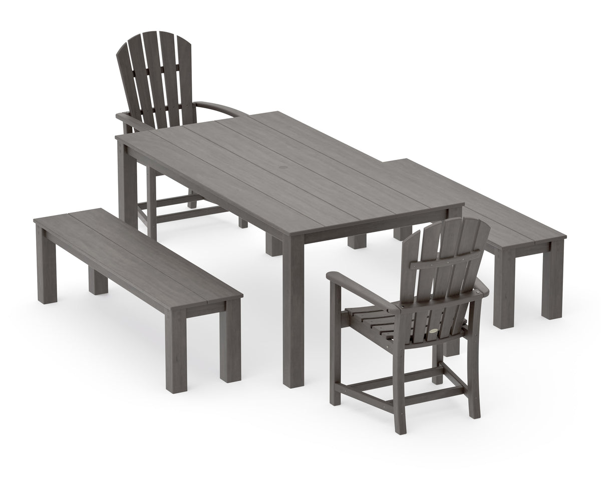 POLYWOOD Palm Coast 5-Piece Parsons Dining Set with Benches in Driftwood