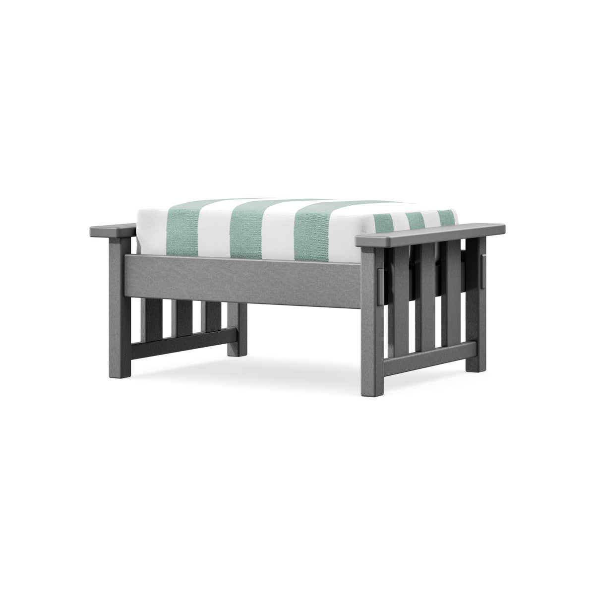 POLYWOOD Acadia Deep Seating Ottoman in Slate Grey / Cabana Stripe Glacier Spa